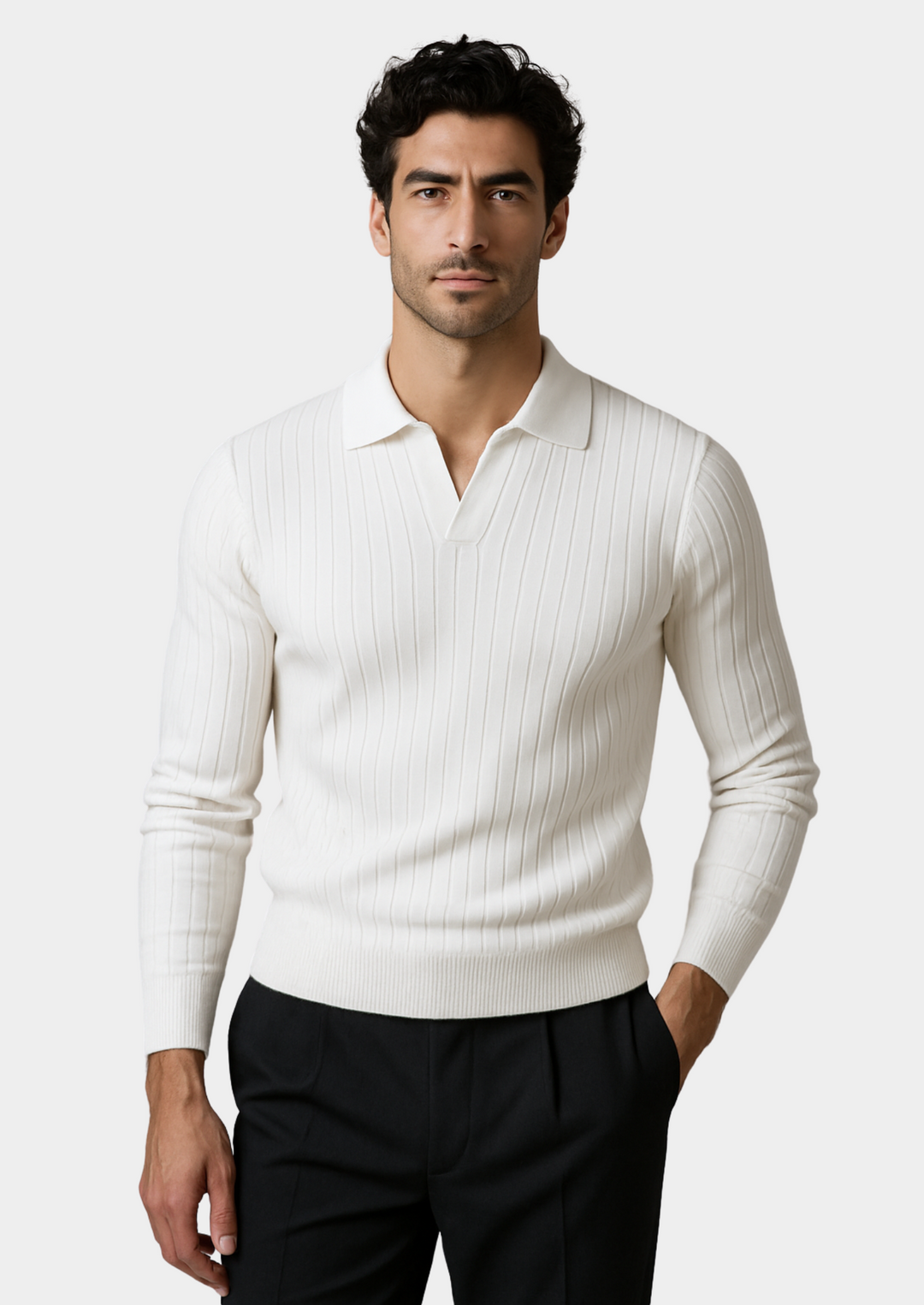 White Ribbed Polo