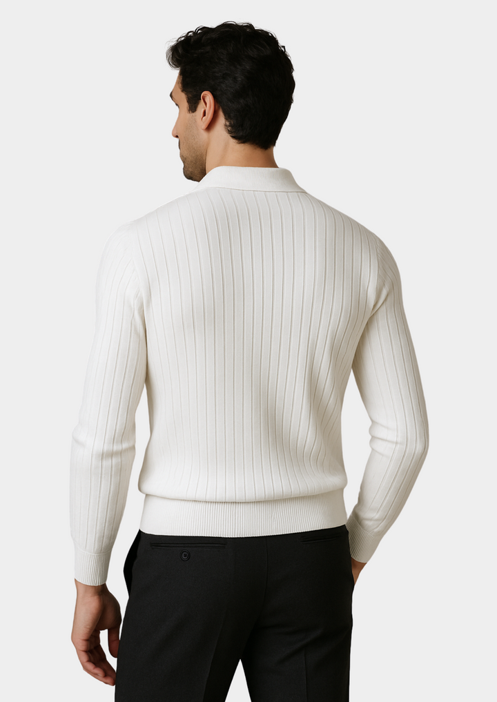 White Ribbed Polo